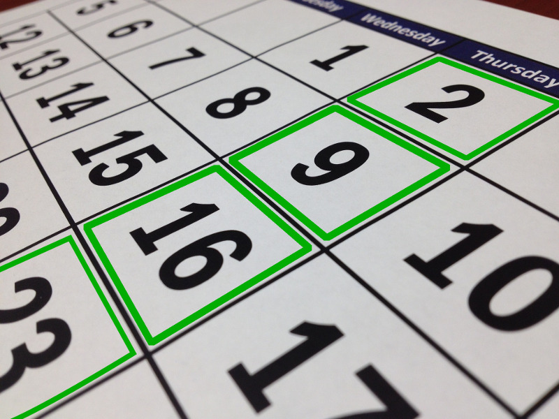 Calendar showing weekly payments on Thursday.